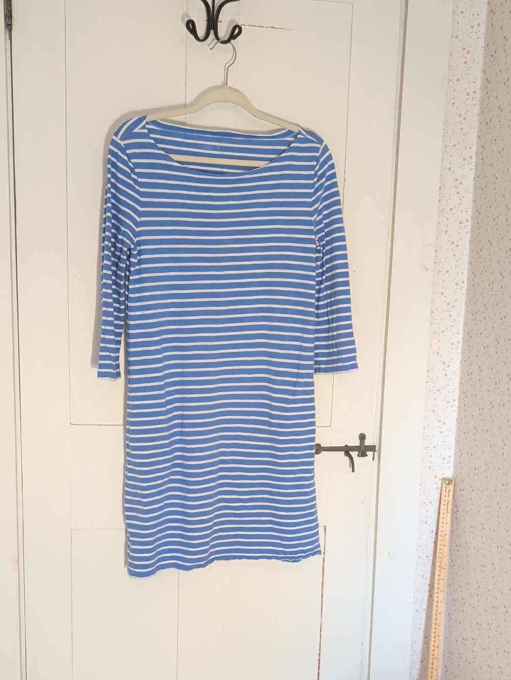 Garnet Hill Dress Blue White Striped 10 Shift Beachy Resortwear Casual Summer